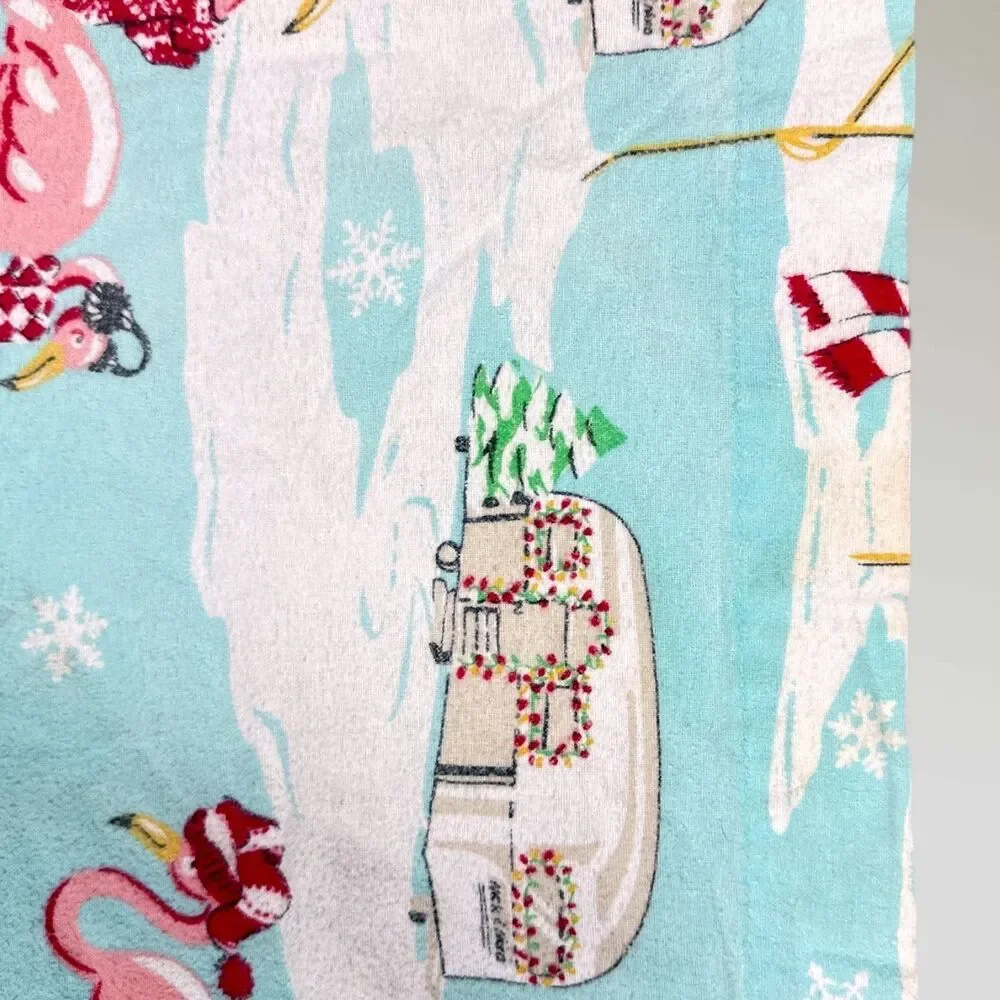 Nick & Nora Airstream Flamingo Twin Flannel Flat Sheet & Pillowcase Christmas